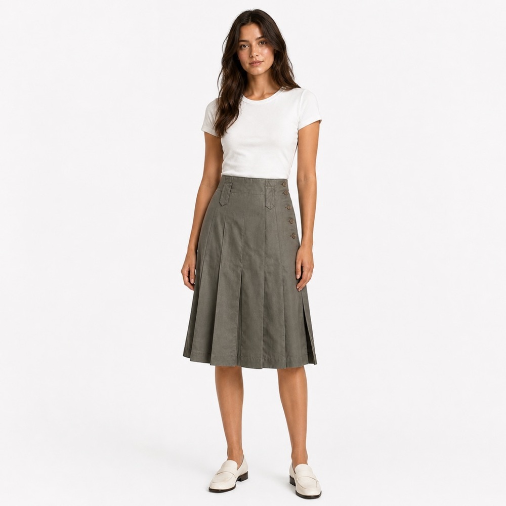 Mondi Vintage High-Waisted Pleated Skirt – Cotton, Military-Inspired, XS–S